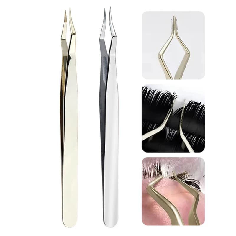 Pinzette per Extension Ciglia Antiscivolo in Acciaio Inossidabile con Punta Curva e Dritta, Strumenti di Alta Precisione per Nail Art e Trucco