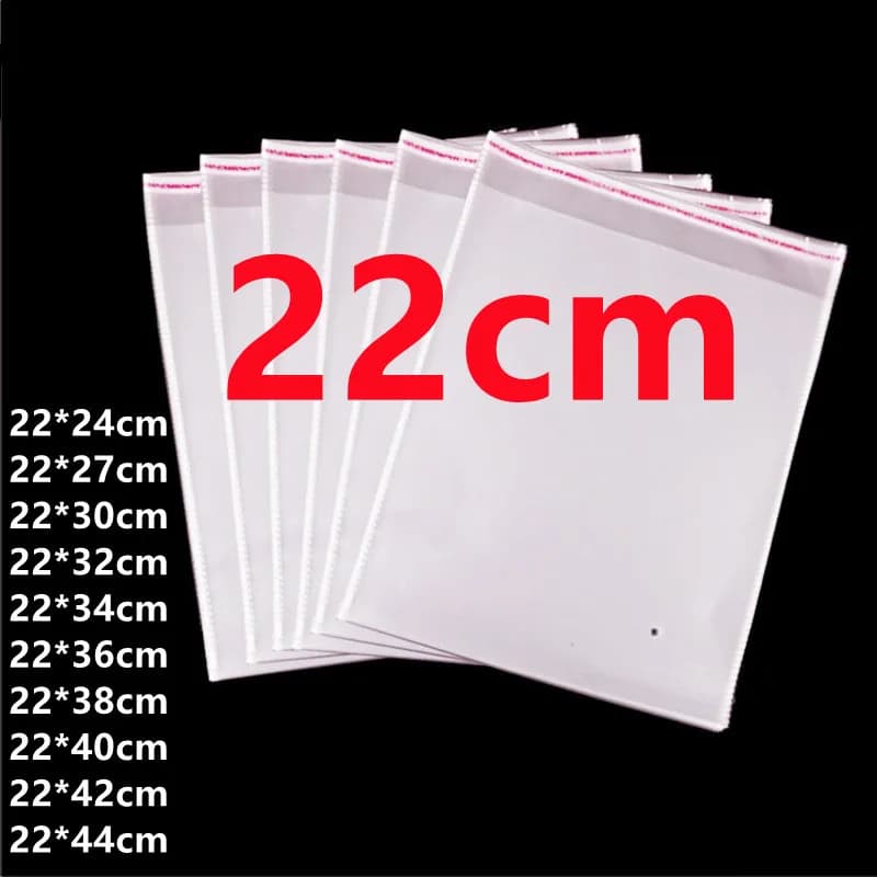 100pcs Width 22cm Transparent Cellophane Bags Clothes A4 Paper Packaging Accessories T-Shirt Self Adhesive Plastic Pouch