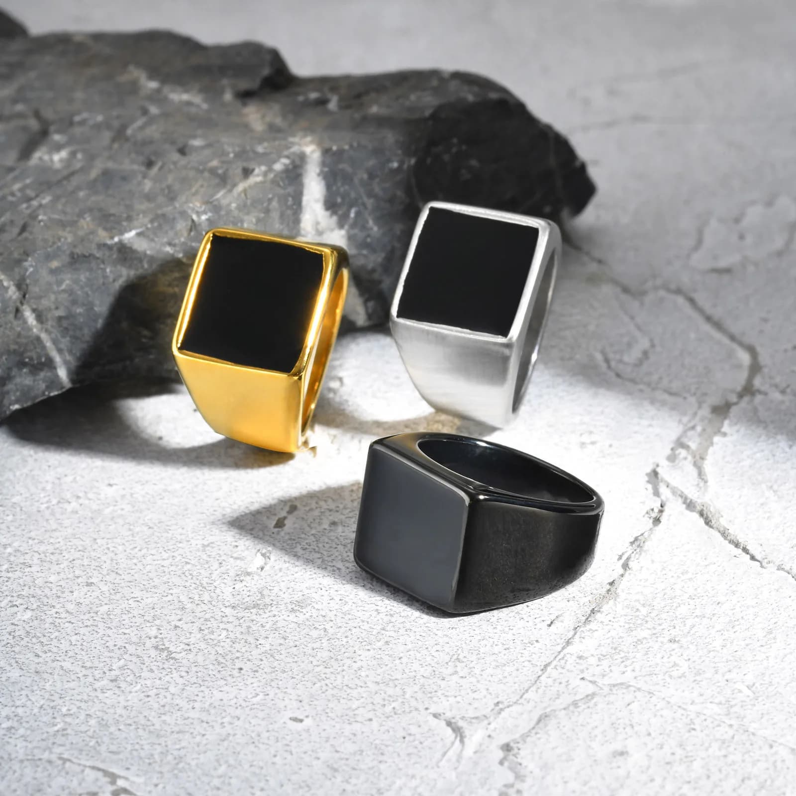 Anello con sigillo quadrato per uomo e ragazzo, anello con fascia da dito impermeabile in acciaio inossidabile, regali di gioielli punk rock gotici