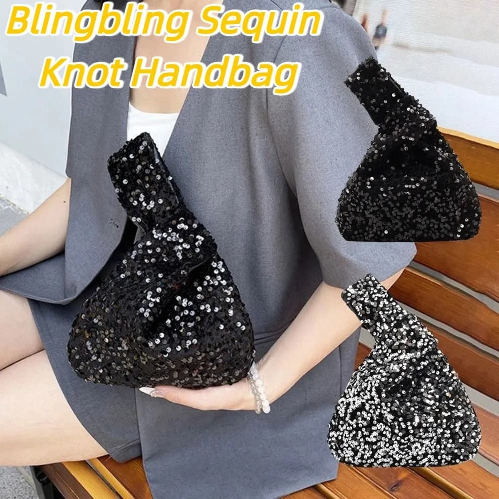 Semplice borsa con nodo con paillette Borsa da sera con paillettes dorate e blingbling Borsa da polso dolce alla moda Primavera Estate