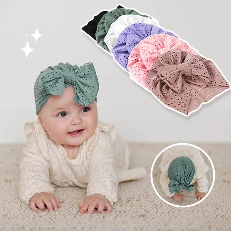 3Pcs/set Baby Bow Turban Cap Summer Hollow Breathable Newborn Headscarf Hat Solid Color Elastic Beanies 0-2Y Kids Bowknot Bonnet