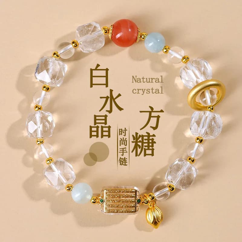 Bracciale di design alla moda con cubi di zucchero bianco naturale Five Sutra Cool National Trend