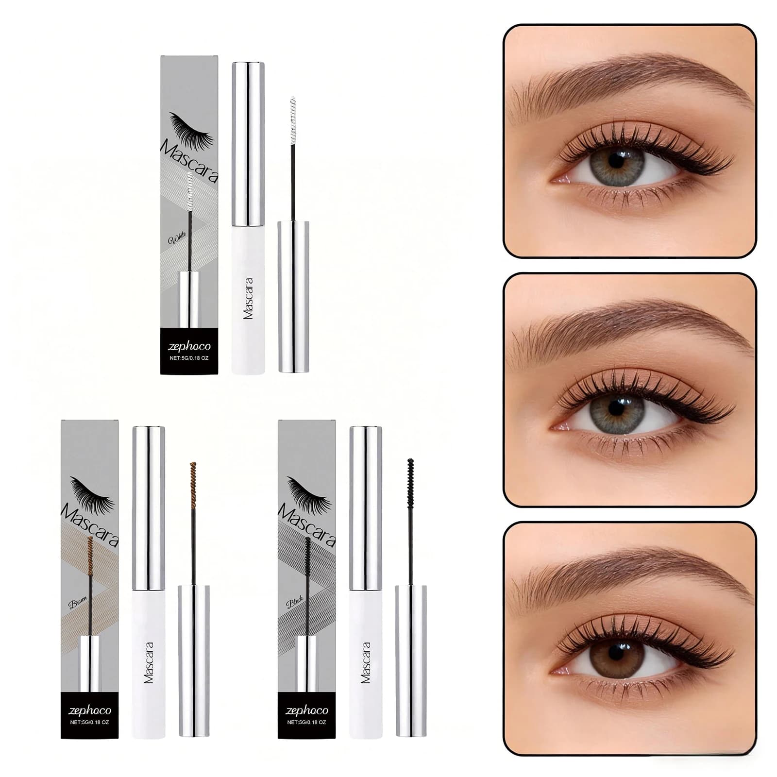 Waterproof Black Mascara, Volumizing Eyelash Brush, Anti-Slip, Long Life, White Mascara, Cosmetics for Eye Makeup