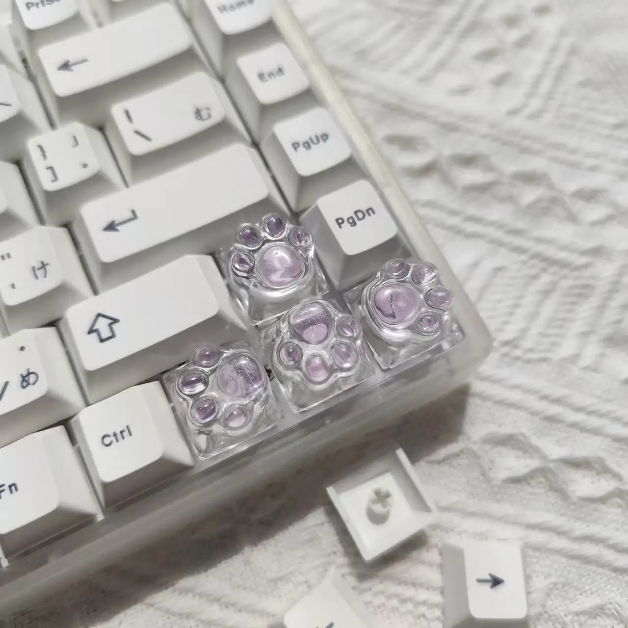 Personalized Creative Handmade Custom Transparent Cat Paw Keycaps Pink Translucent Mechanical Keyboard Nail Art Keycaps