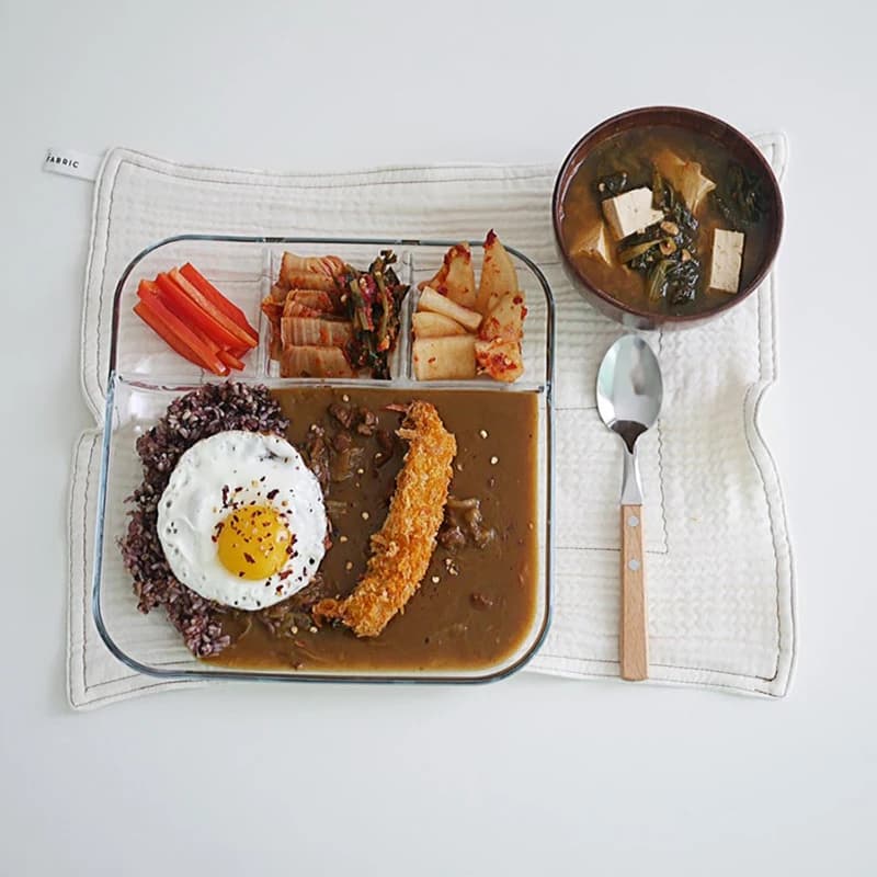 Tempered Glass Breakfast Plate Heat Resistant, Square, Japanese Style, Transparent, with Parts, for Diet and Weight Loss