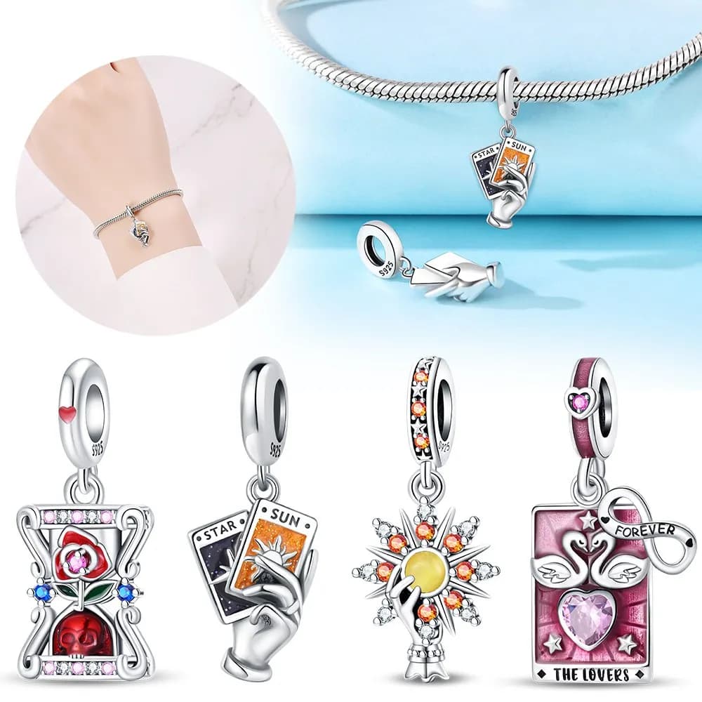Ciondolo con carta dei tarocchi stella e luna Colori argento per ciondoli Colori argento Bracciale originale per la creazione di gioielli