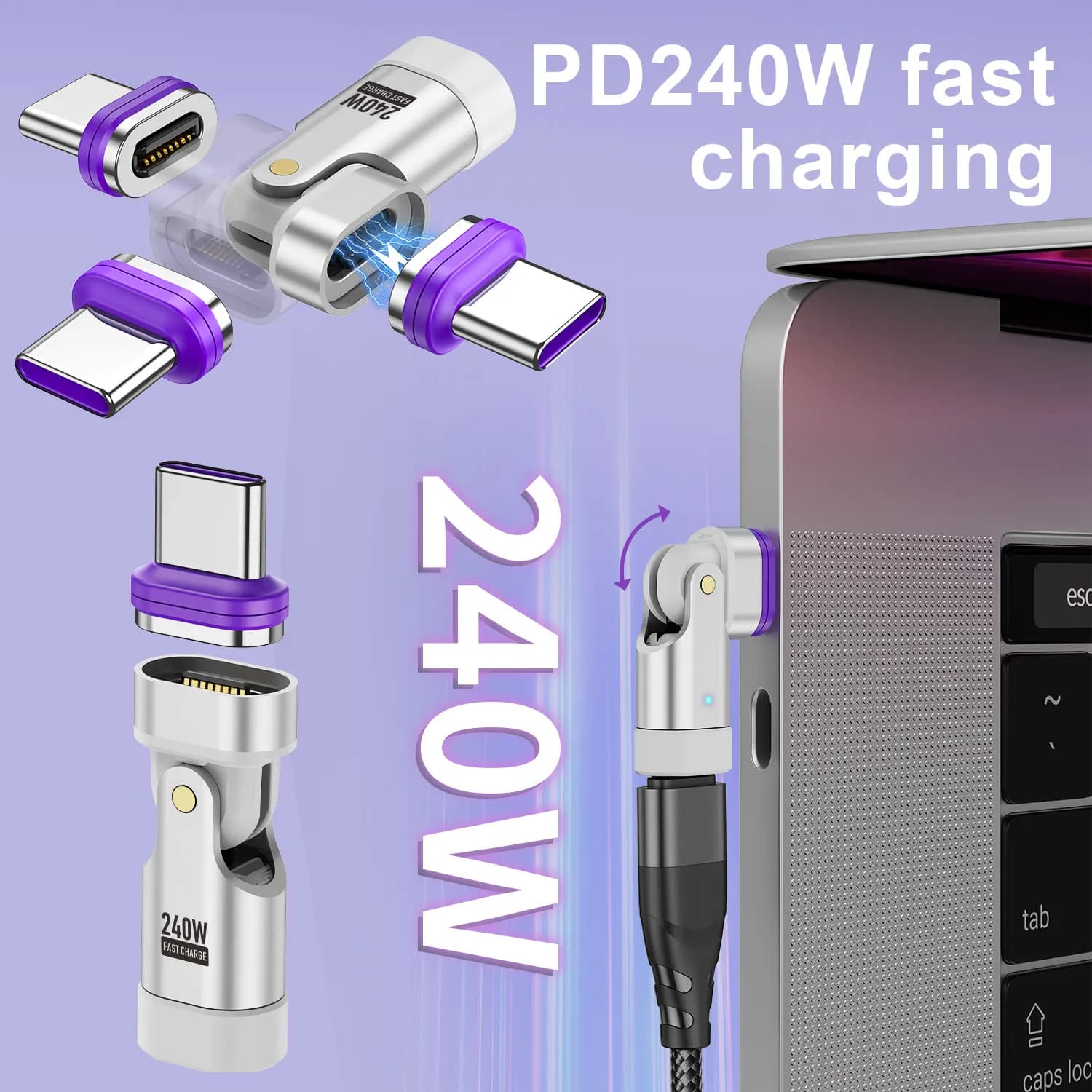 USLION 240 W Magnetic Adapter Quick Charging Cable from USB C to C Type C Female Converter for MacBook iPhone 16 15 Xiaomi