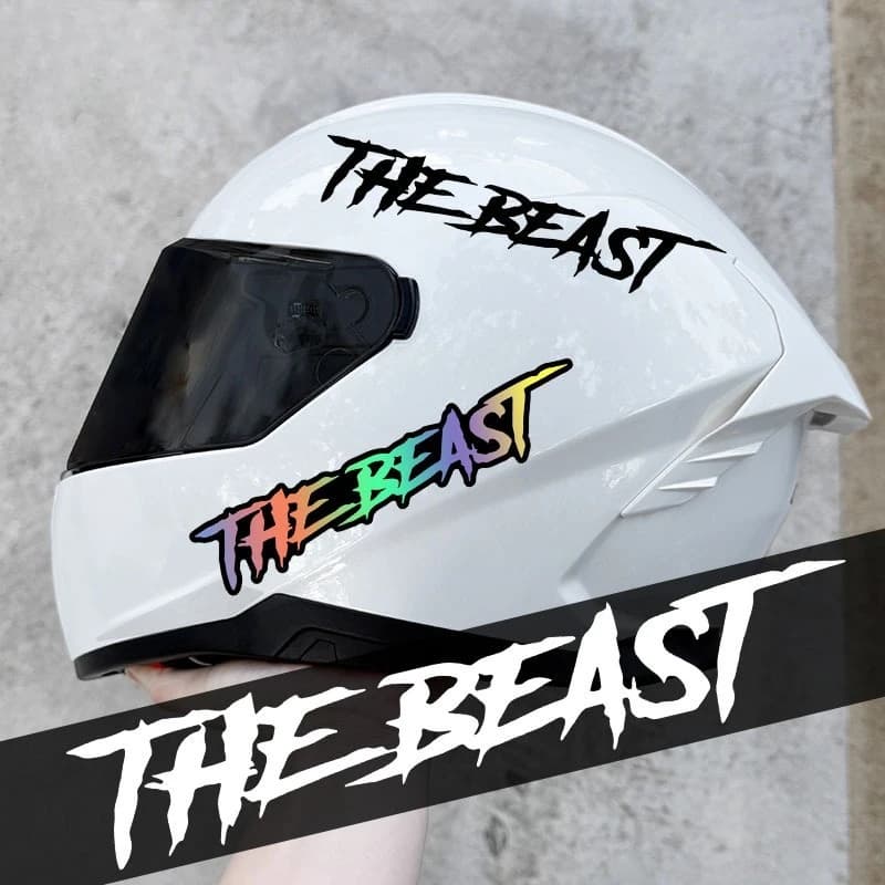 2 pezzi THE BEAST adesivi per casco moto impermeabili fai da te moto serbatoio carburante forcella anteriore pannelli laterali decalcomanie in vinile universali