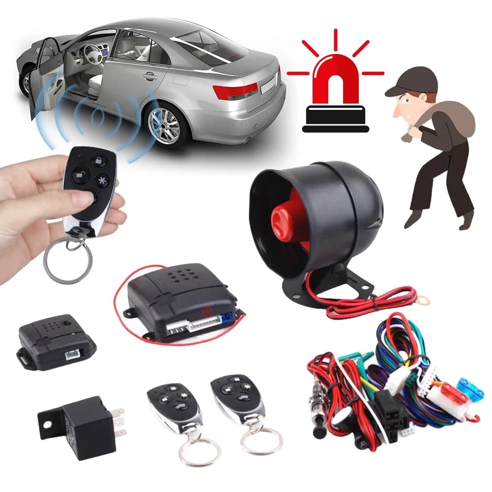 Sistema di sicurezza universale per veicoli 2 Serratura per porta con telecomando con sirena e cablaggio Allarme antifurto per auto programmabile