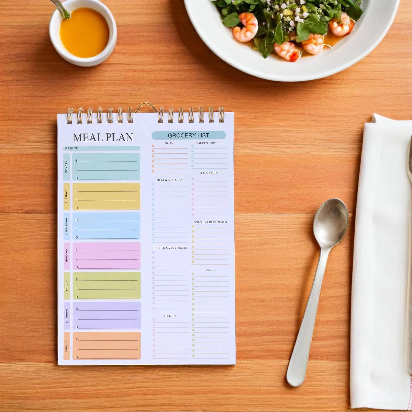 52Sheets Undated Weekly Meal Planner Notebook A5 Spiral Bound Menu Planner Grocery List Notepad for Prep