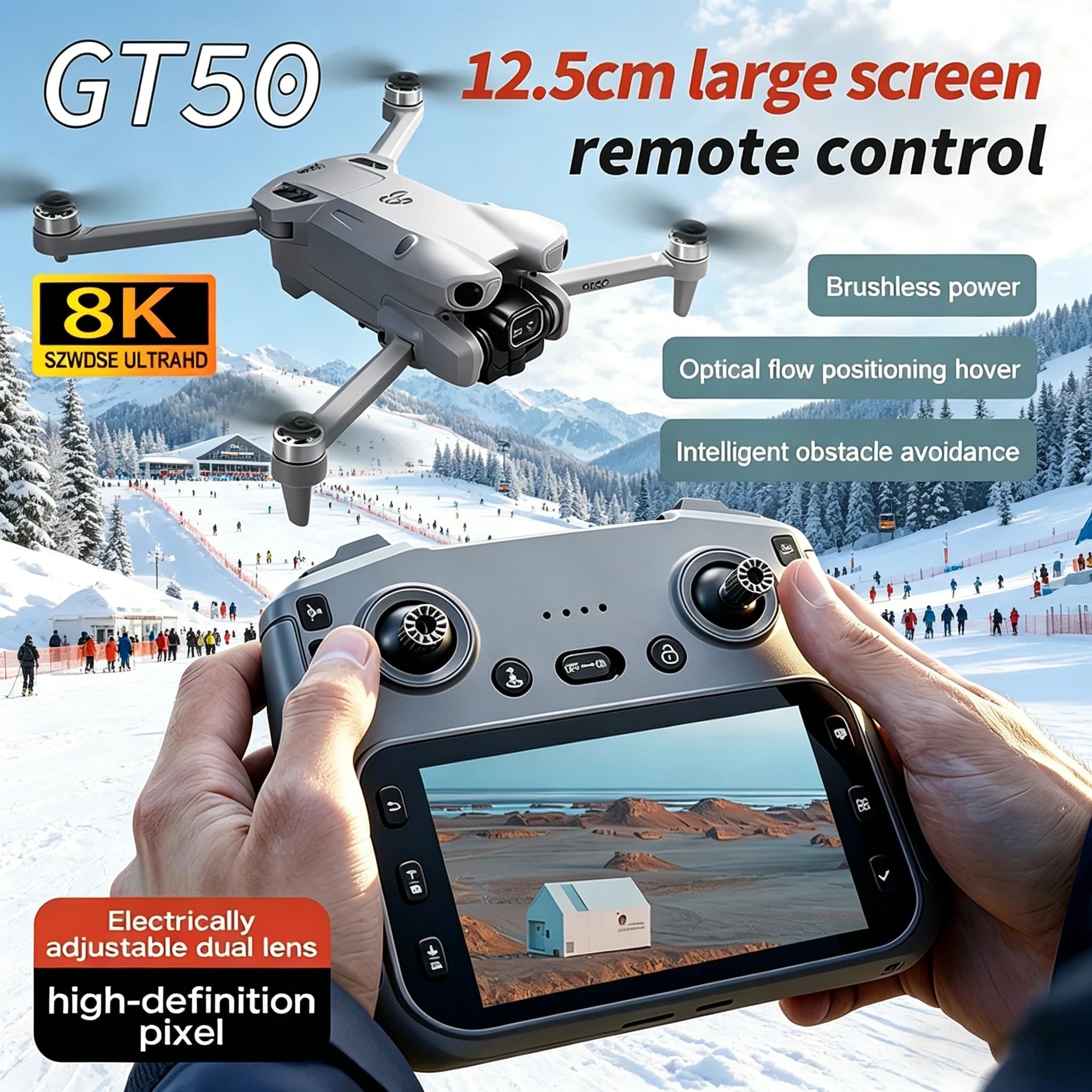 Drone RC GT50 PRO Mini 5 Pro con Doppia Fotocamera 8K HD, WiFi, 20 Minuti di Volo, Quadricottero per Fotografia Aerea, Telecomandato, Regalo per Ragazzi
