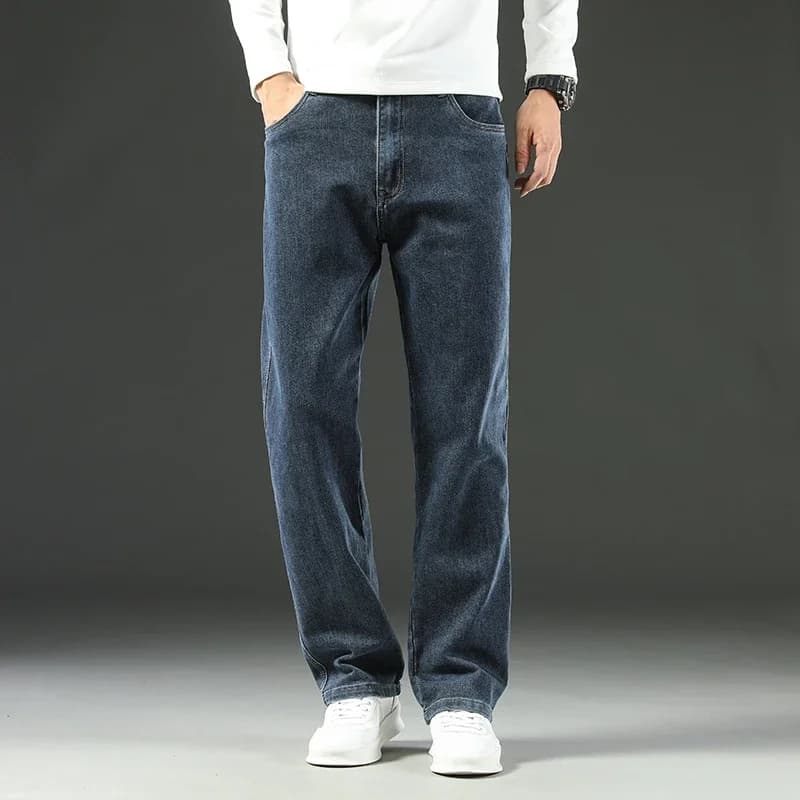 2025 Nuovi jeans da uomo primaverili e autunnali, pantaloni da lavoro larghi, comodi, dritti, business casual, versatili a gamba larga