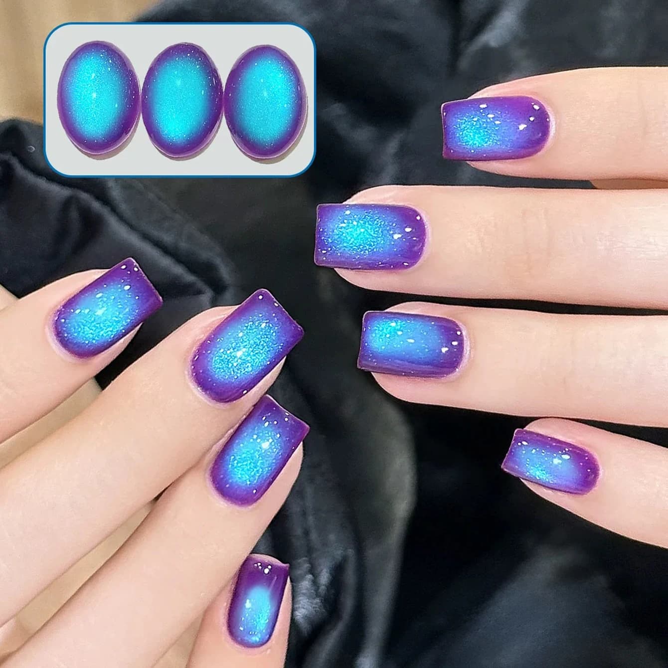 1 pz Smalto Semipermanente Gel Occhio di Gatto Mirtillo Blu Viola Effetto Perline di Vetro, Popolare Gel Polish Sbiancante, Forniture per Unghie, Unghie Blu
