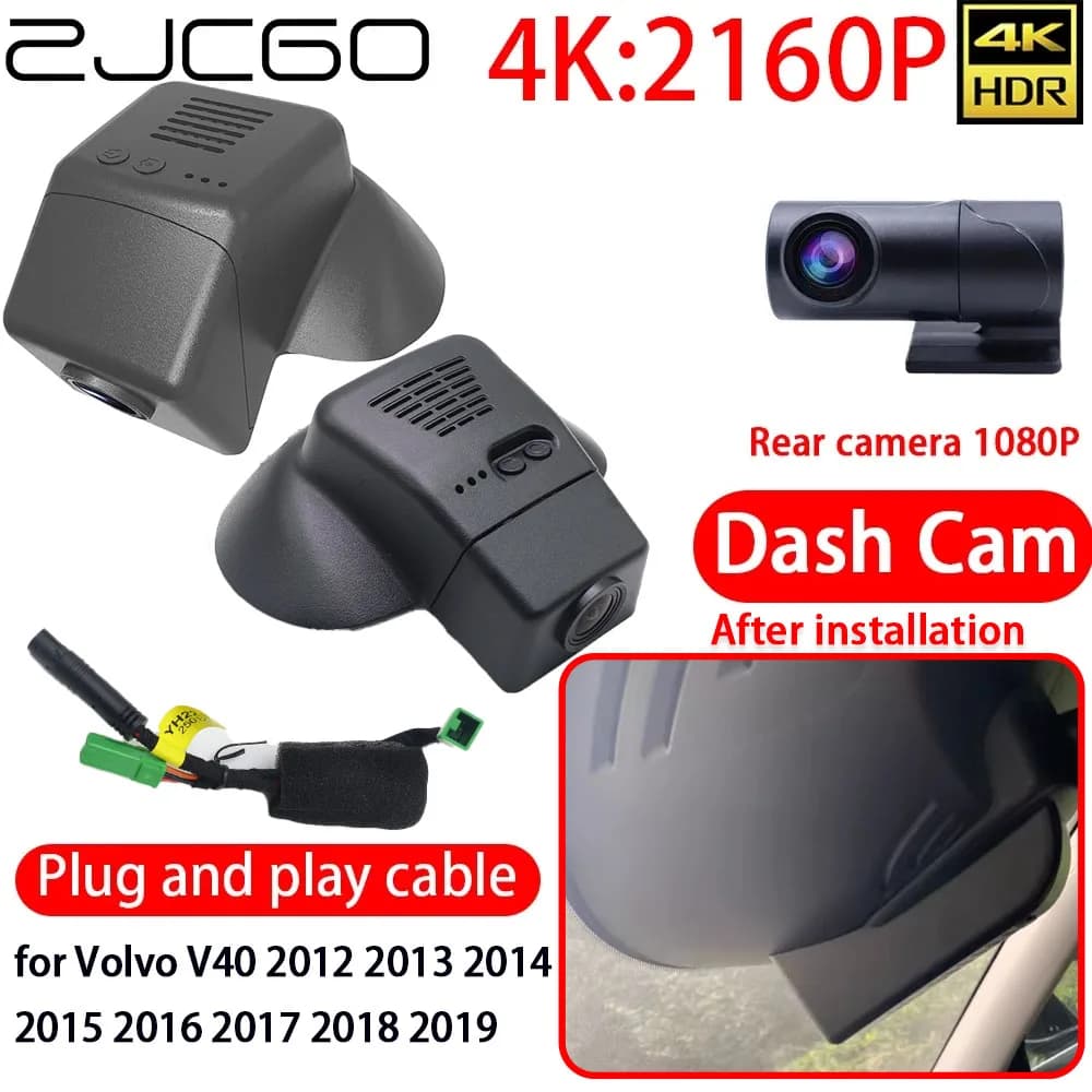 ZJCGO per Volvo V40 2012-2019, Registratore Video 4K DVR, Dash Cam WiFi con Telecamera Anteriore e Posteriore, Monitoraggio 24h