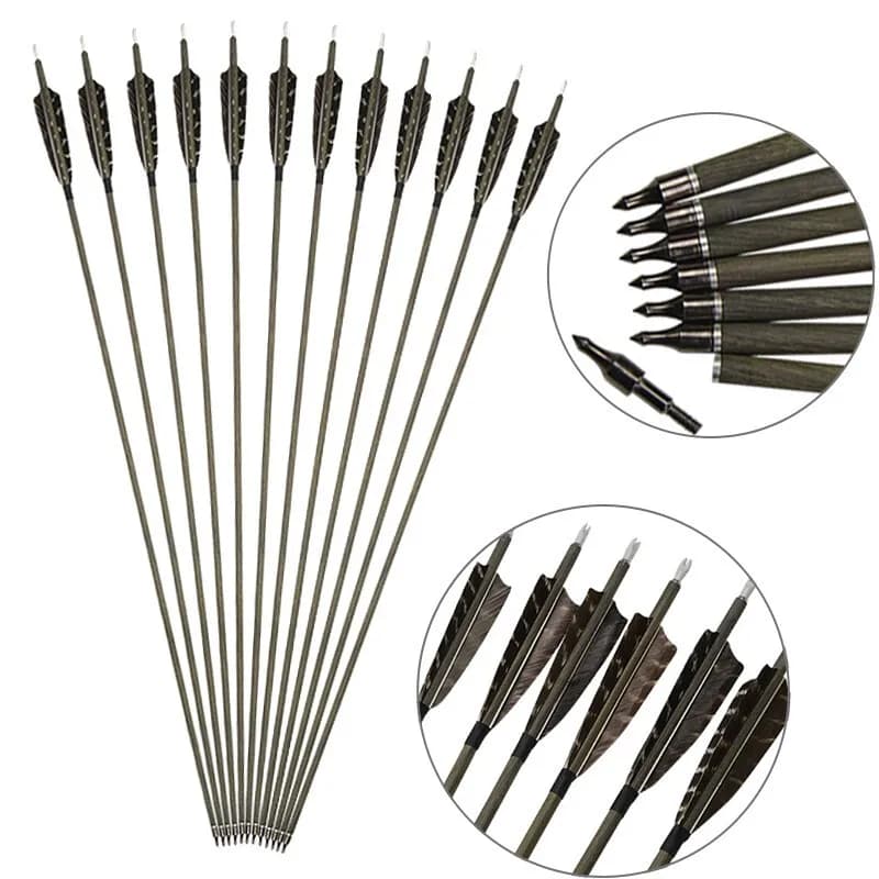 SP350 Freccia in carbonio puro 30 "Tiro con l'arco Arco da caccia Piuma di tacchino Punta da 100Gr 4 '' Piuma di tacchino +/-.006" 12 pezzi ID6.2mm