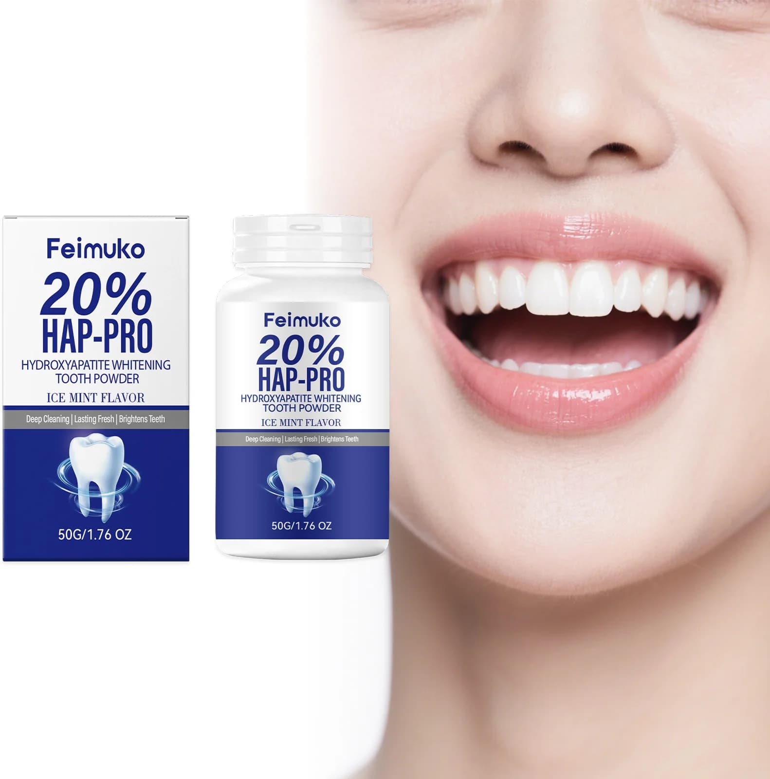 Polvere Dentifricia con 20% di Idrossiapatite per Rimuovere Placca e Macchie, Ridurre il Tartaro, Pulizia Profonda, Alito Fresco, Sbiancante
