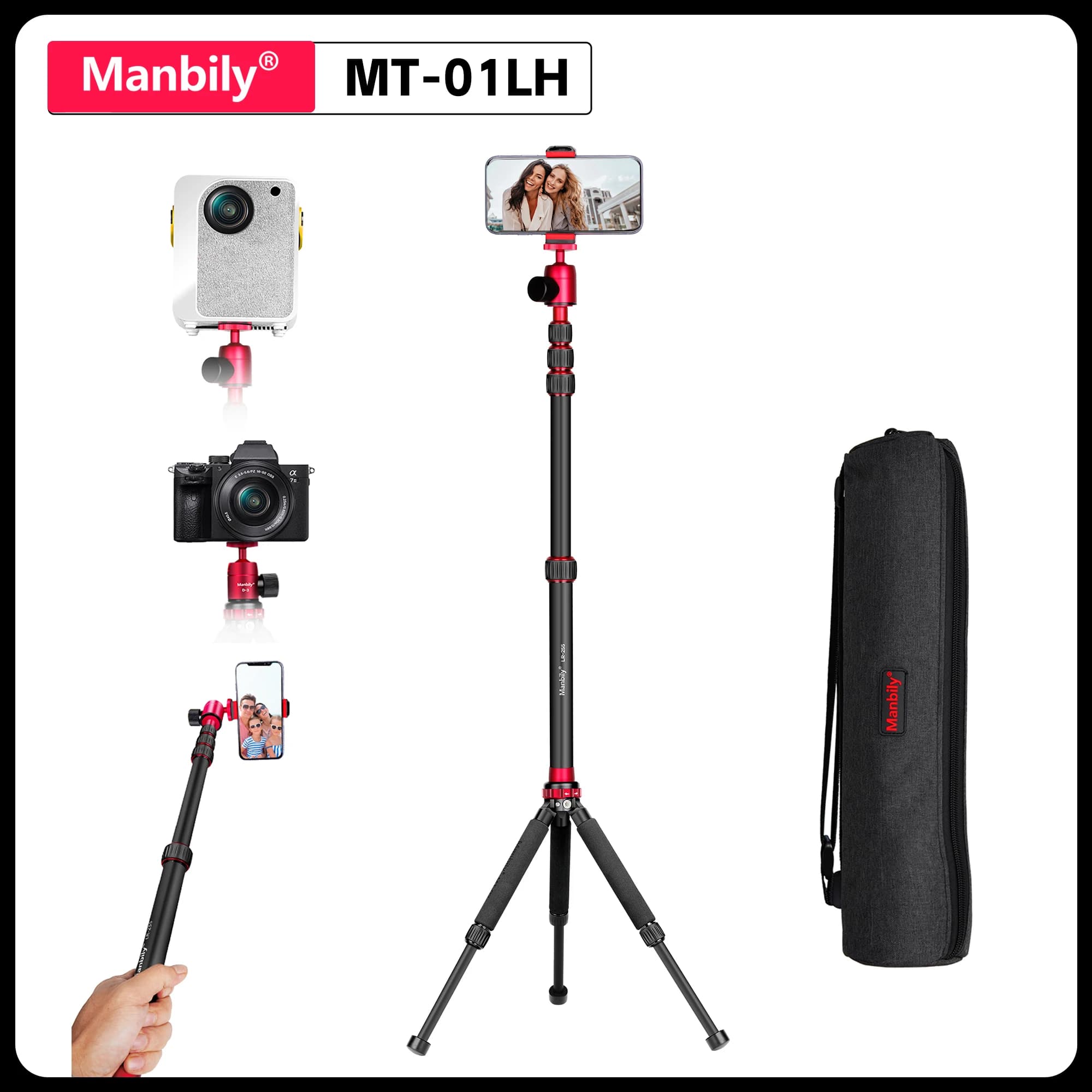 Treppiede per Proiettore Manbily MT-02LH, Asta Orizzontale Portatile, Braccio di Estensione, Asta Selfie per Fotografia