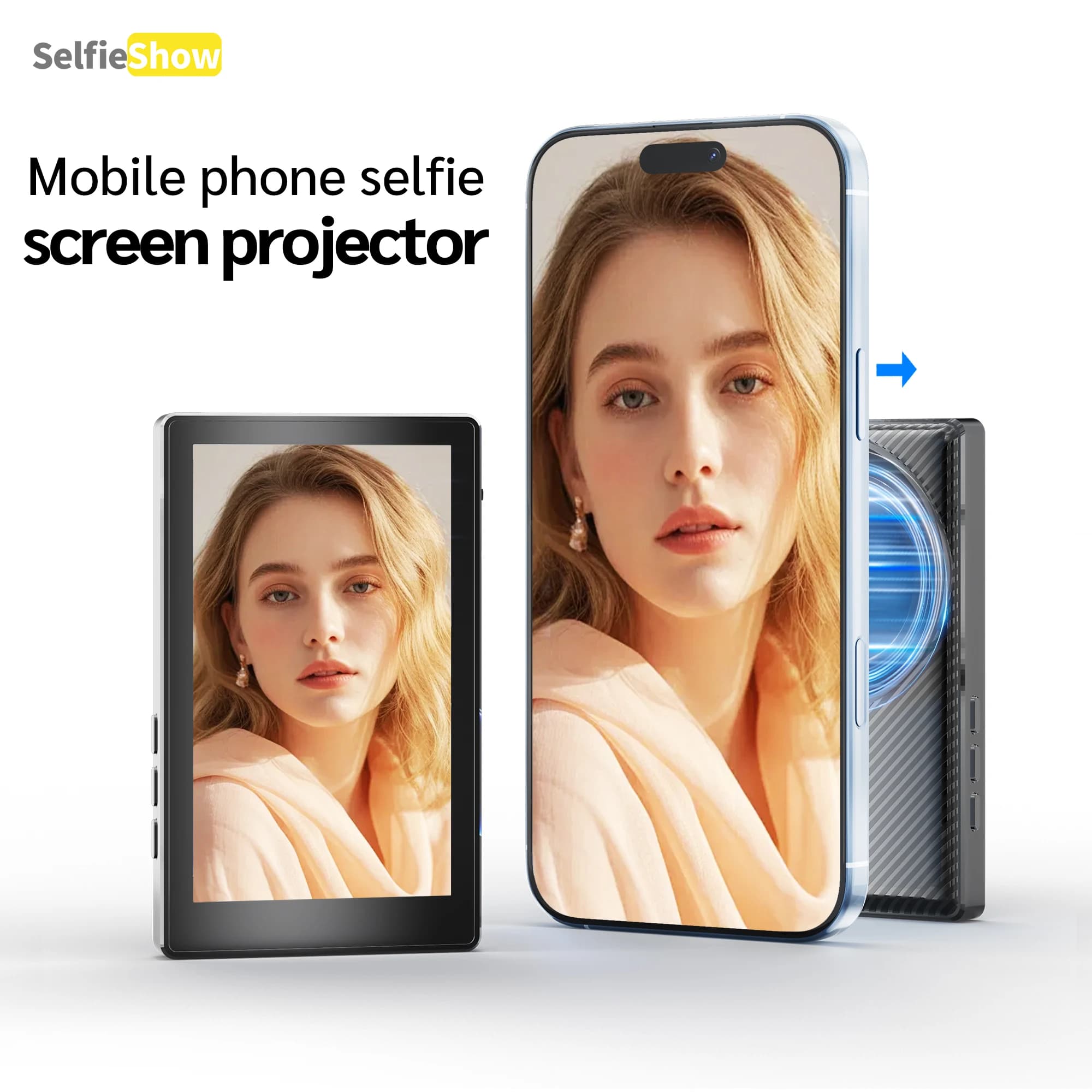 Proiettore per schermo selfie magnetico per smartphone T20 Display per monitor per schermo per fotocamera posteriore Bluetooth senza fili per video live selfie Vlog