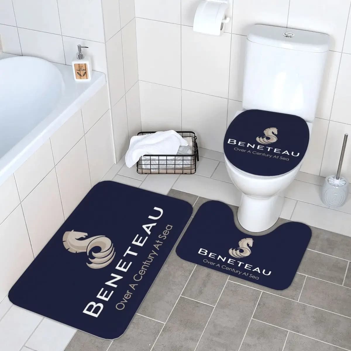 Beneteau Barca a vela Yacht 3 pezzi Tappetino da bagno Set da bagno Copriwater Decorazioni per la casa Tappeto antiscivolo Tappeto da pavimento