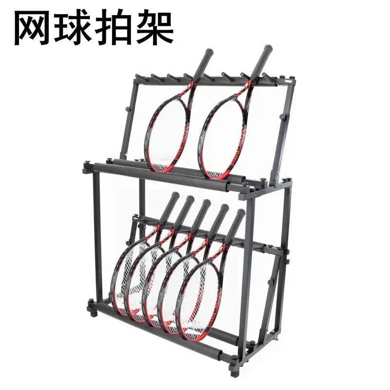 Espositore a doppio strato per racchette da badminton e tennis, boutique, 7 gruppi di espositori per 14 racchette.