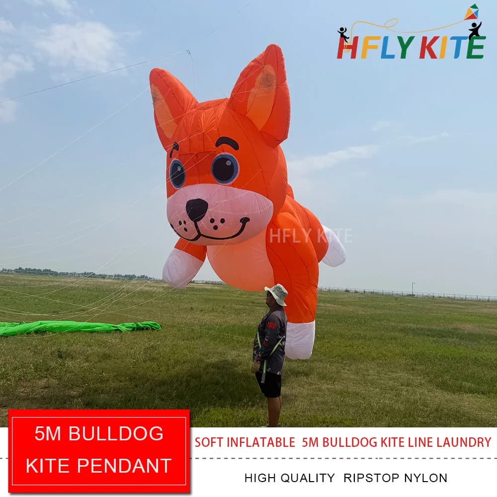 HFLY Nuovo Arrivo Aquilone Gonfiabile Morbido Grande da 5m a Forma di Bulldog per Adulti, in Nylon Ripstop di Alta Qualità, Aquilone a Forma di Cane per Esposizioni
