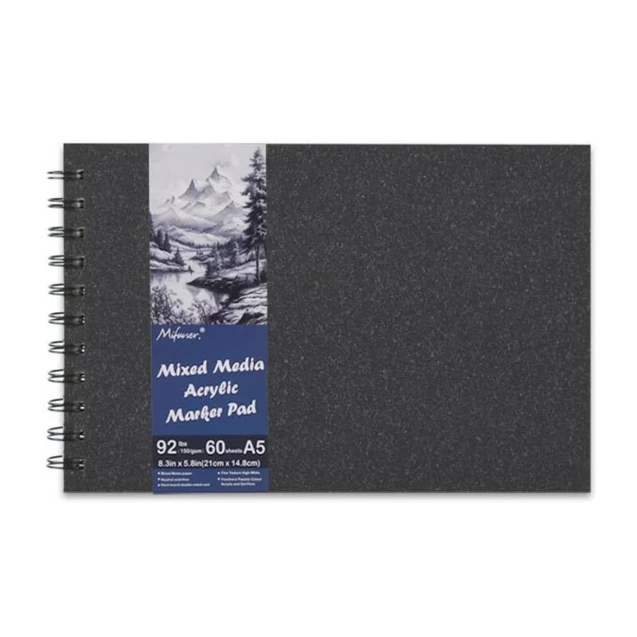 5.8" x 8.3" Mixed Media Sketch Book, Spiral Bound Hardcover Sketchbook, 60 Sheets 92lb/150gsm Neutral White Acid Free Paper, Ar