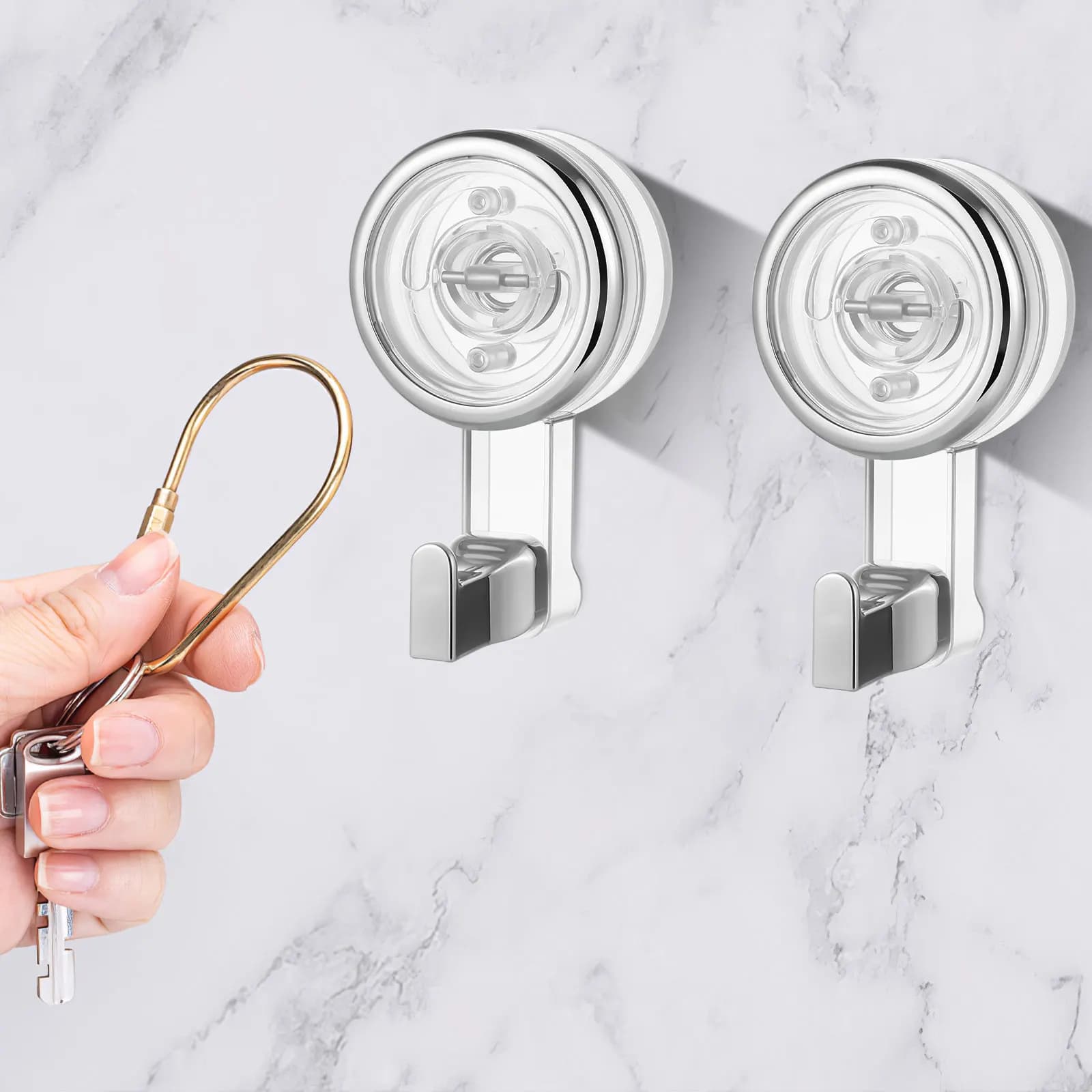2Pcs Rotation Suction Cup Hooks Heavy Duty No Drill Clear Hanging Hooks for Bathroom Kitchen Shower Glass Metal Tile Organizer