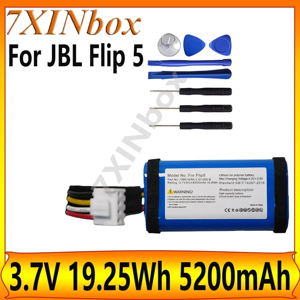 Batteria di ricambio OEM 7XINbox 5200mAh 1INR19/66-2 ID1060-B per altoparlante JBL Flip 5 Flip5 Bluetooth Audio con strumenti gratuiti