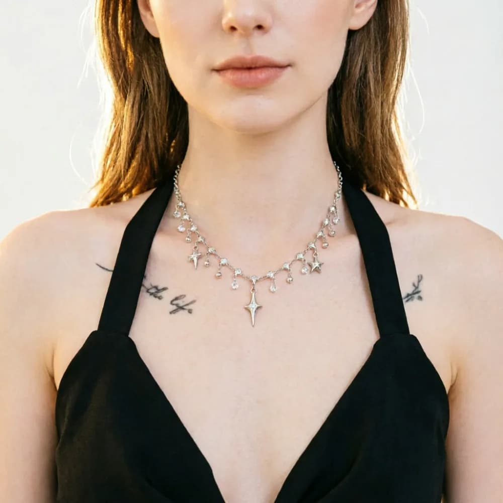 Collana con Ciondolo a Croce in Cristallo e Zirconi, Elegante e alla Moda, con Nappa, per Donne e Ragazze, Accessorio Estetico Y2k per Feste