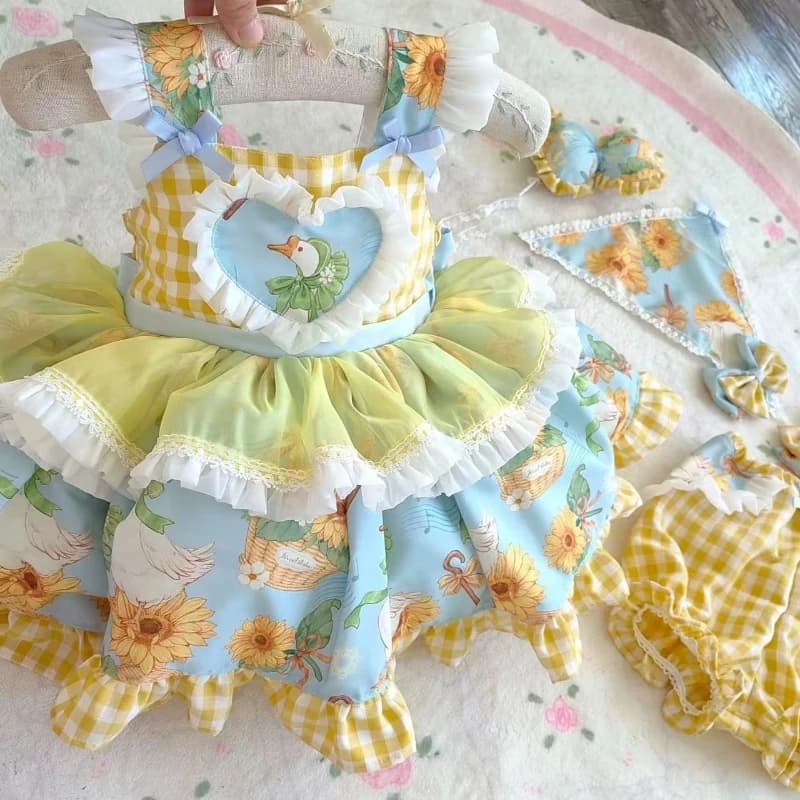Set gonna con bretelle estiva per ragazze all'oca bianca grande fatta a mano Tesoro per ragazza per bambini Top Lolita in cotone carino + pantaloncini 2 pezzi