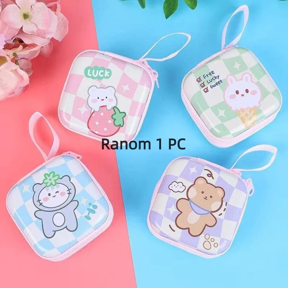 Cute Cartoon Print Tin Snuff Box Bear Fruit Cartoon Coin Purse Coin Organizer Cat Dog Data Cable Storage Box Daily Use
