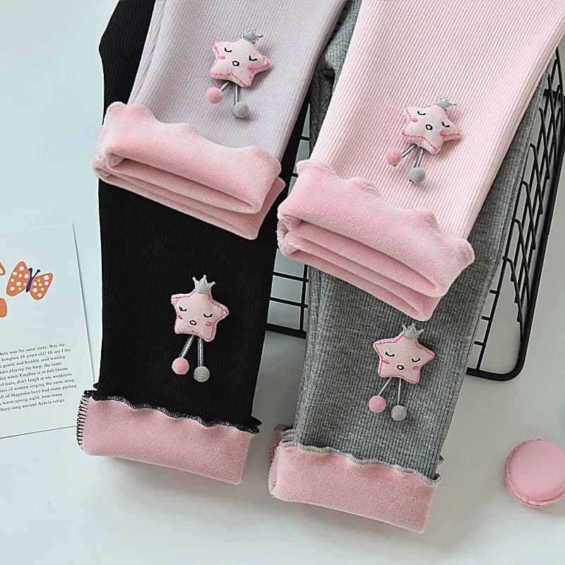 Leggings con stampa stelle per bambini - Pantaloni spessi in pile per ragazze, Pantaloni invernali caldi per bambini Leggings per bambini per ragazze Pantaloni per ragazze