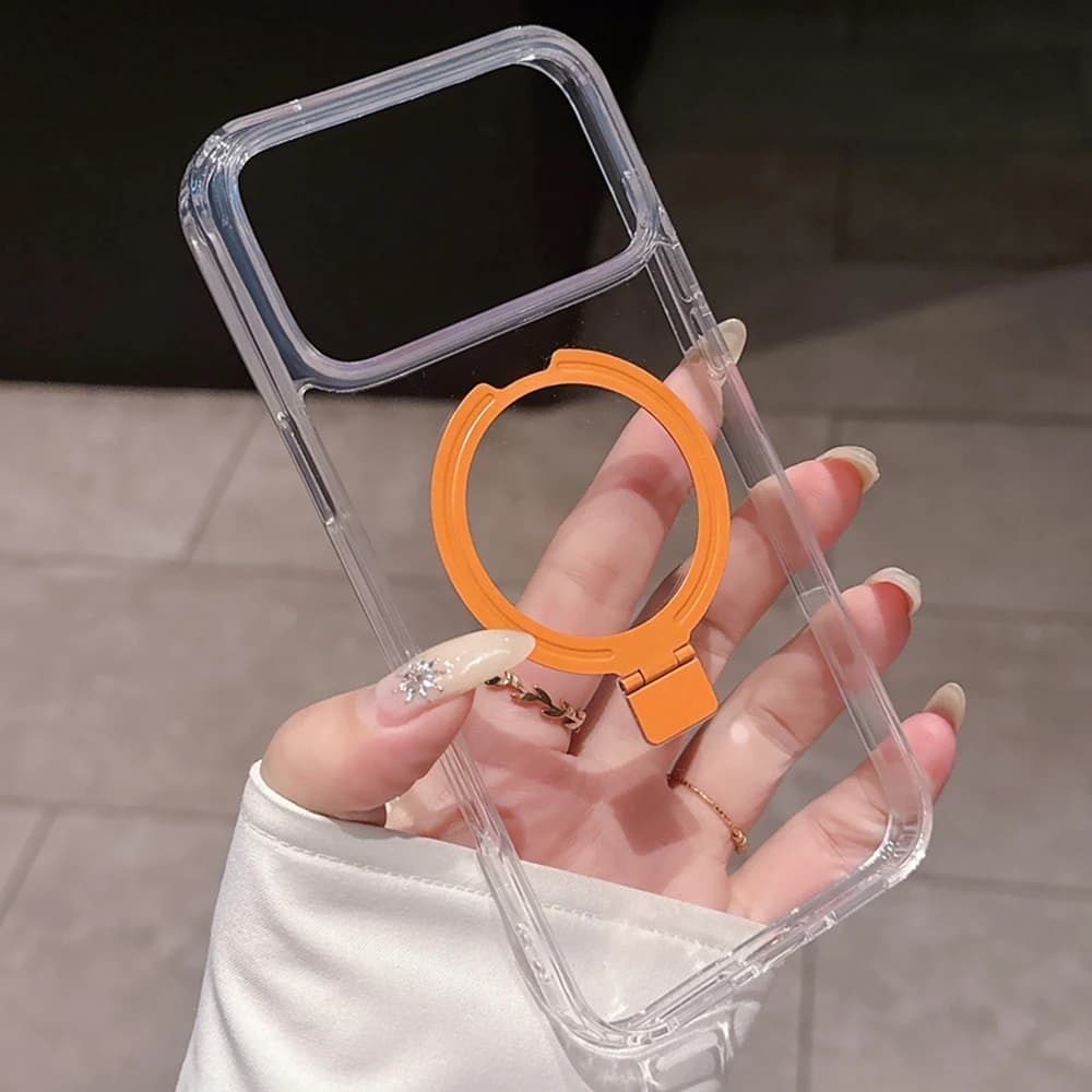 Transparent for Magsafe Magnetic Phone Case for iPhone 18 17 16 15 14 Plus 13 Pro Max Air Metal Alloy Bracket Stand Holder Cover