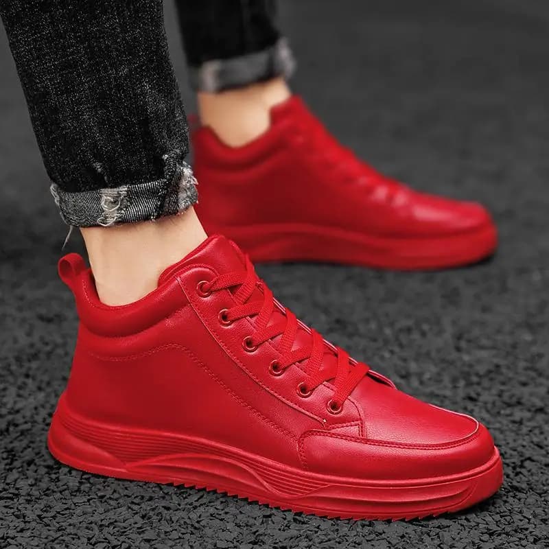 Nuove Scarpe da Ginnastica Alte Rosse Autunno Inverno per Coppia, Taglie Grandi 46, Sneakers Sportive Semplici Bianche da Uomo e Donna, Vendita all'Ingrosso