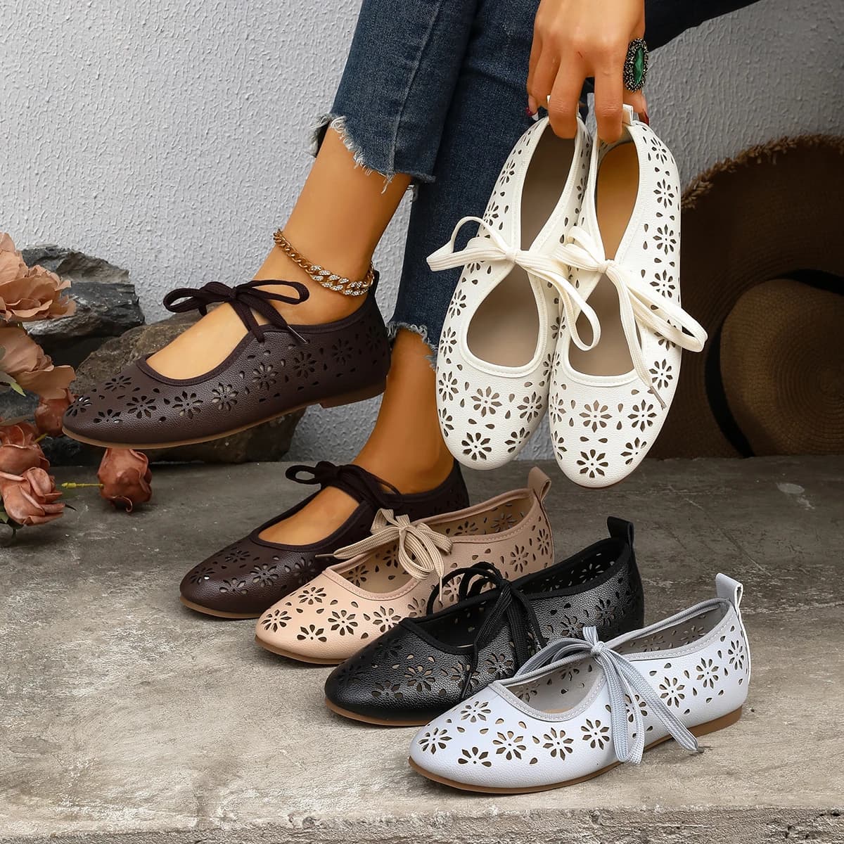 Scarpe basse da donna taglie forti 2026, traspiranti, con design a lacci, casual, leggere e antiscivolo, ideali per primavera ed estate