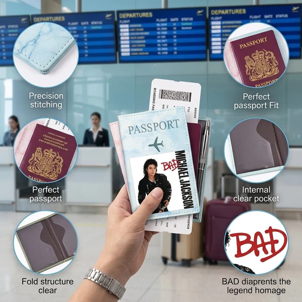 King of Pop Passport Holder Michael Jackson Travel Wallet Cover Case Mike Music Idol MJ ID Card Covers Passport Book Holder