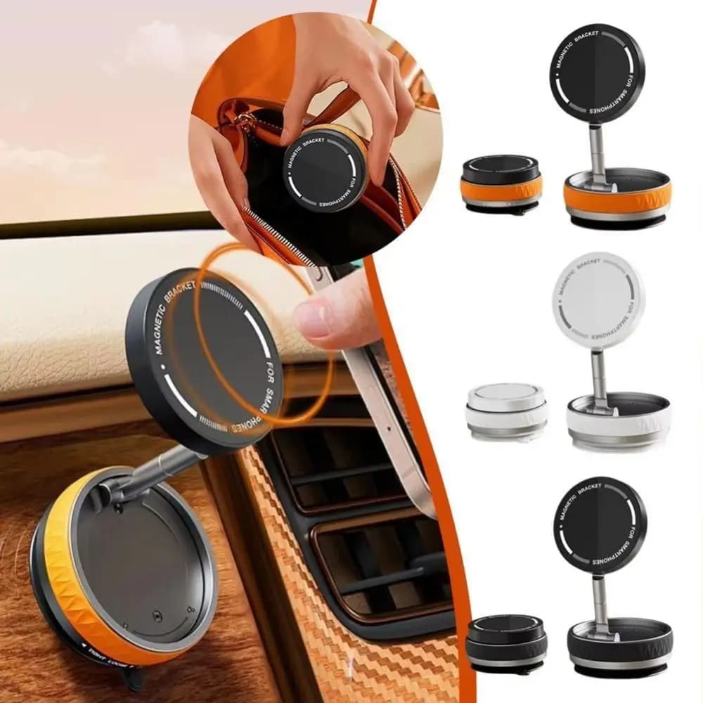 Doppio 180 ° Supporto per Telefono con Angoli Regolabili e Aspirazione a Vuoto, Montaggio Magnetico Pieghevole per Auto, Antiscivolo e Portatile