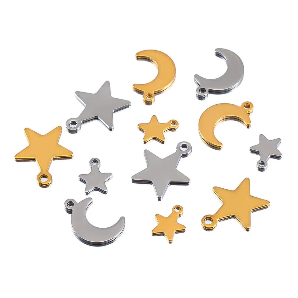 Ciondolo per collana con stella luna piatta in acciaio inossidabile da 20 pezzi per bracciale fai da te, collana, orecchini, accessori per la creazione di gioielli