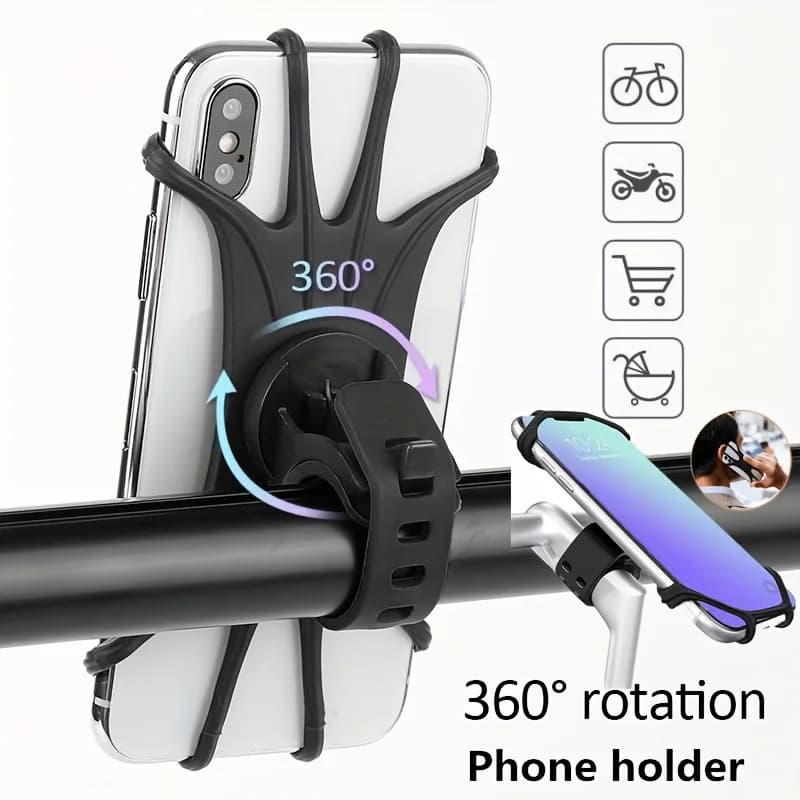 Porta cellulare per passeggino, 360 ° Custodia da manubrio in silicone con rotazione, supporto per telefono da bicicletta per bici da ciclismo, accessori per passeggino