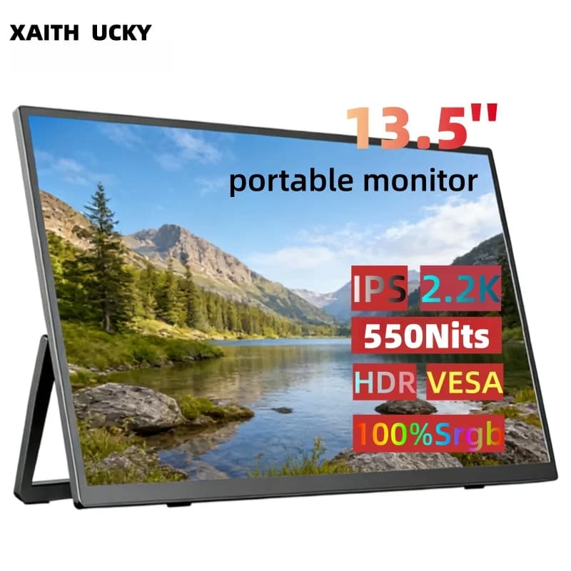 XAITH UCKY 13.5 Inch 2K Portable Monitor 60Hz IPS Screen USB-C HDMI Input, HDR VESA Built-in Speakers, External Second Screen F