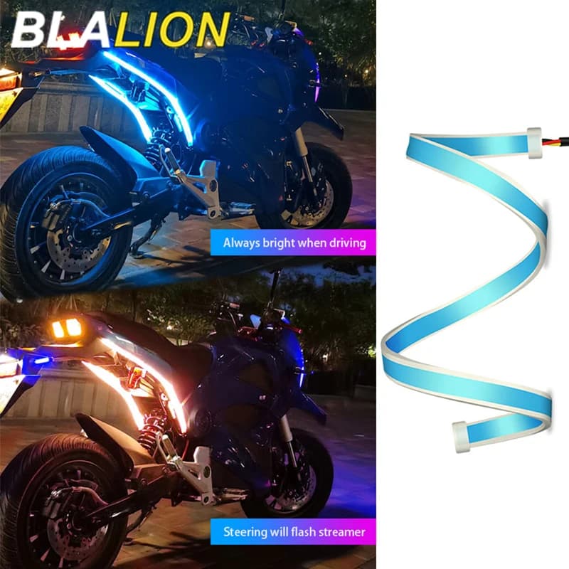 BLALION Indicatori di direzione per moto Luci di marcia diurna a LED Fanale posteriore DRL Decorazione impermeabile Striscia Freno che scorre luce