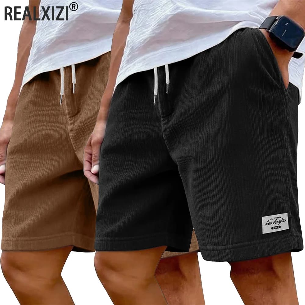Men's corduroy shorts, plain, casual, summer, simple, beach, sports, fitness and basketball