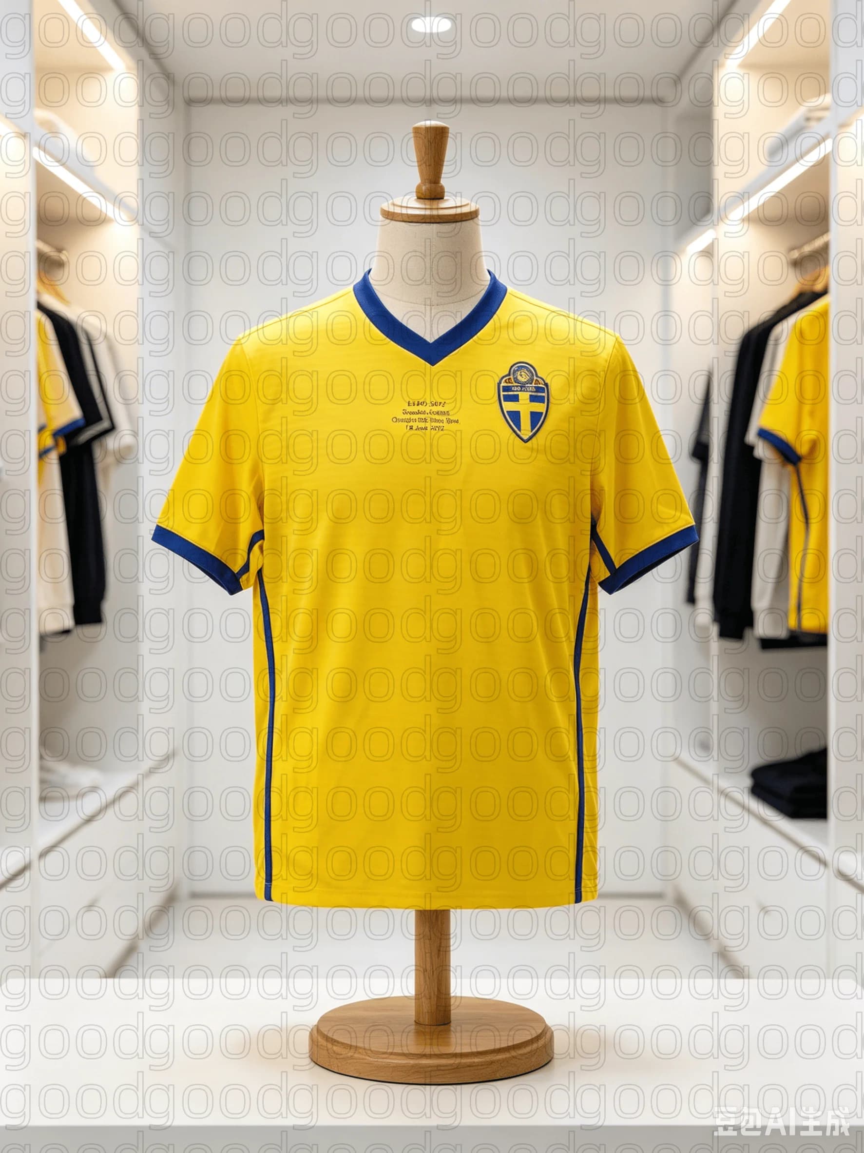 Men's Quick Dry Breathable Short Sleeve Sweden Euro 2012 Match‑Issue Football Jersey, Yellow Blue Trim V‑Neck Family Kids Tees