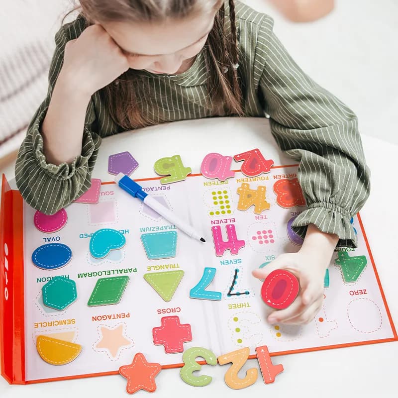 Math Learning Toy, Magnetic Number & Shape Puzzles, Early Childhood STEM Development, Hands-On Educational Workbook