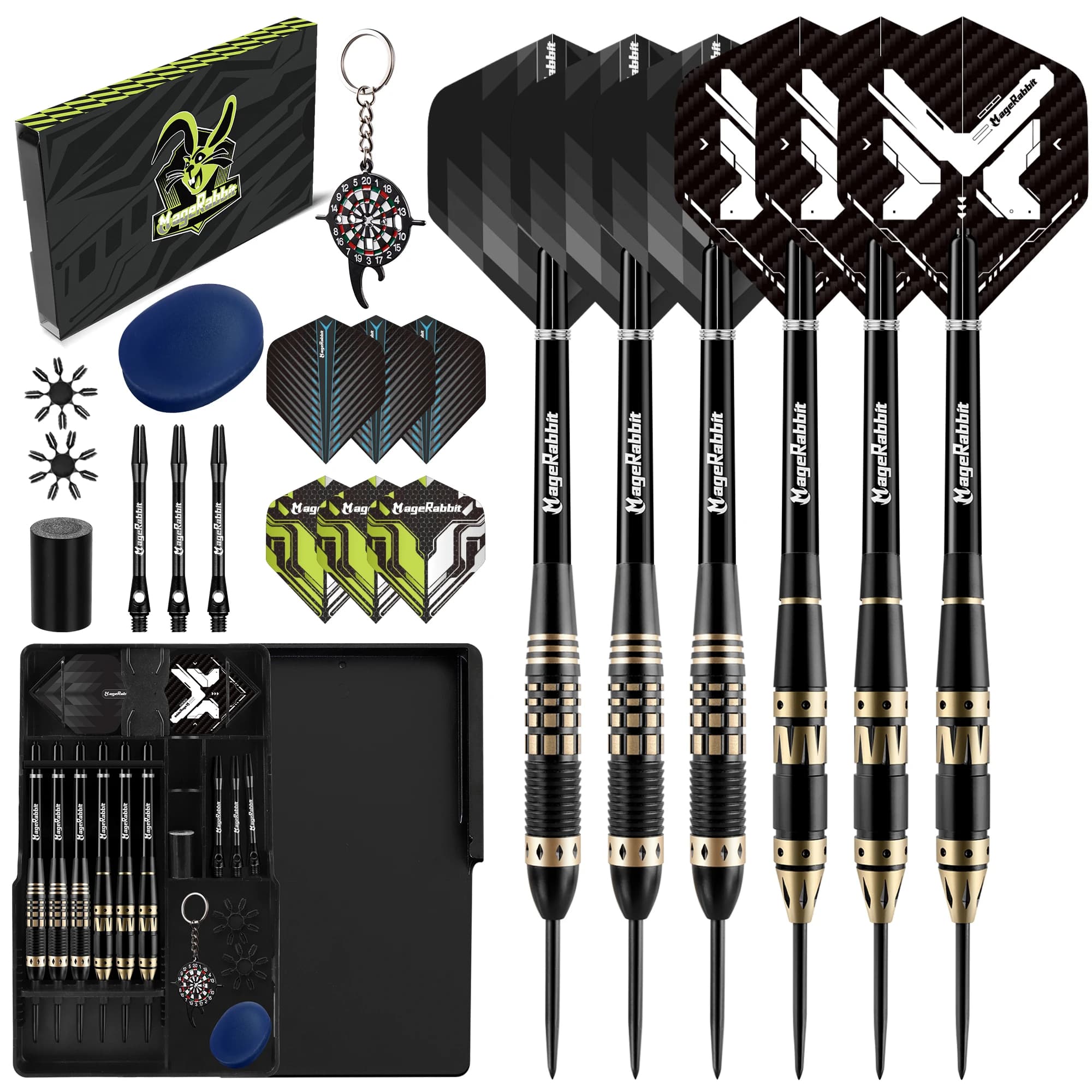 Set di freccette in ottone MageRabbit Premium da 3 pezzi da 23 g e 3 pezzi da 24 g | Punte in acciaio pesante + custodia magnetica: perfette per giochi di pub e casa