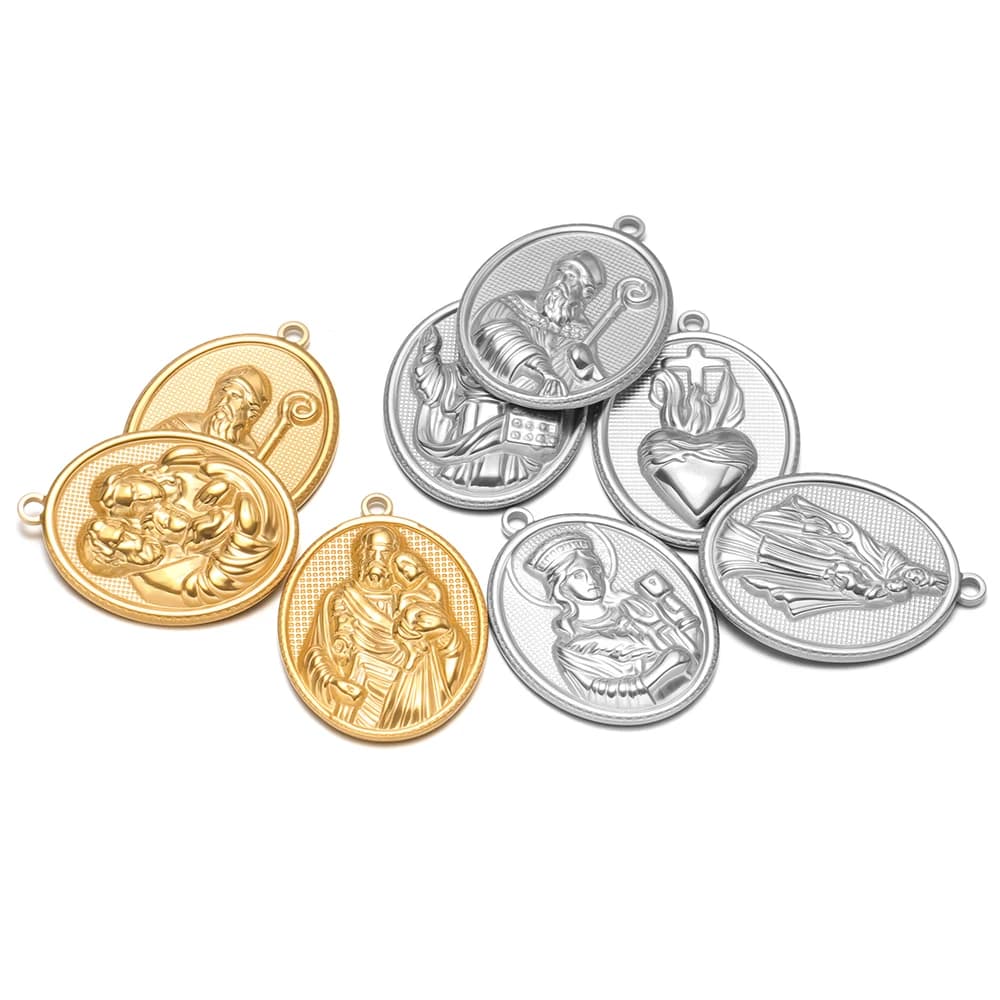 5pcs Stainless Steel Gold Oval Jesus Charms Cross Pendants for DIY Jewelry Earrings Making Findings Women Necklace Bracelet