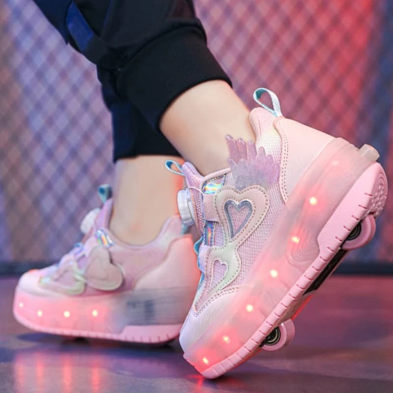 2-wheeled children's led roller skate shoes Outdoor pulley Fashionable children's sneakers Breathable mesh shoes Kids Girl
