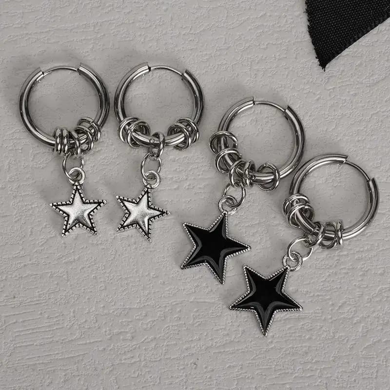 1Pair Stainless Steel Star Dangle Hoop Earrings Punk Design For Parties Concerts