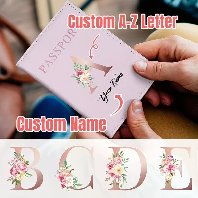 Custom Name Pink Travel Passport Holder, Personalized Letter Passport Holder, Custom Airline Ticket Wallet
