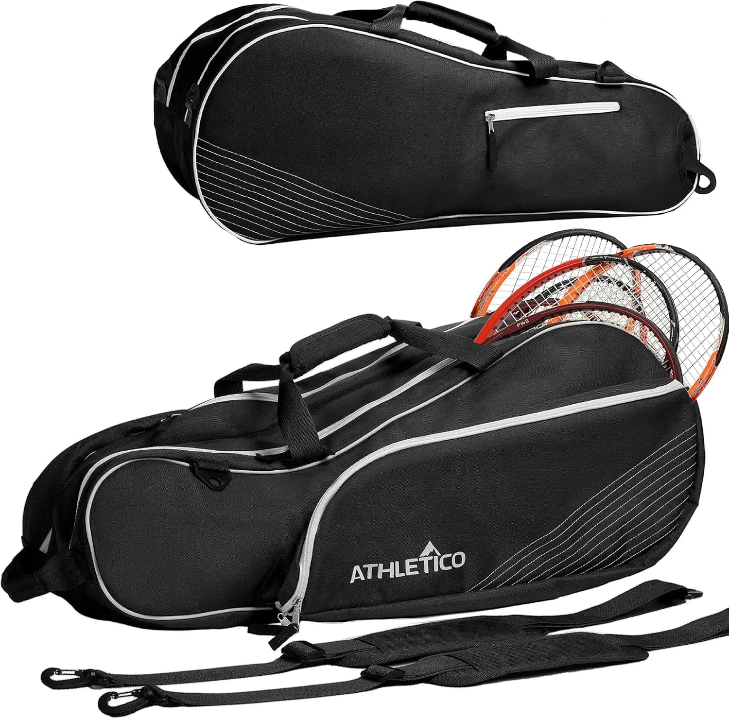 Padded tennis bag for rackets, lightweight and durable, unisex design for all players (Black)